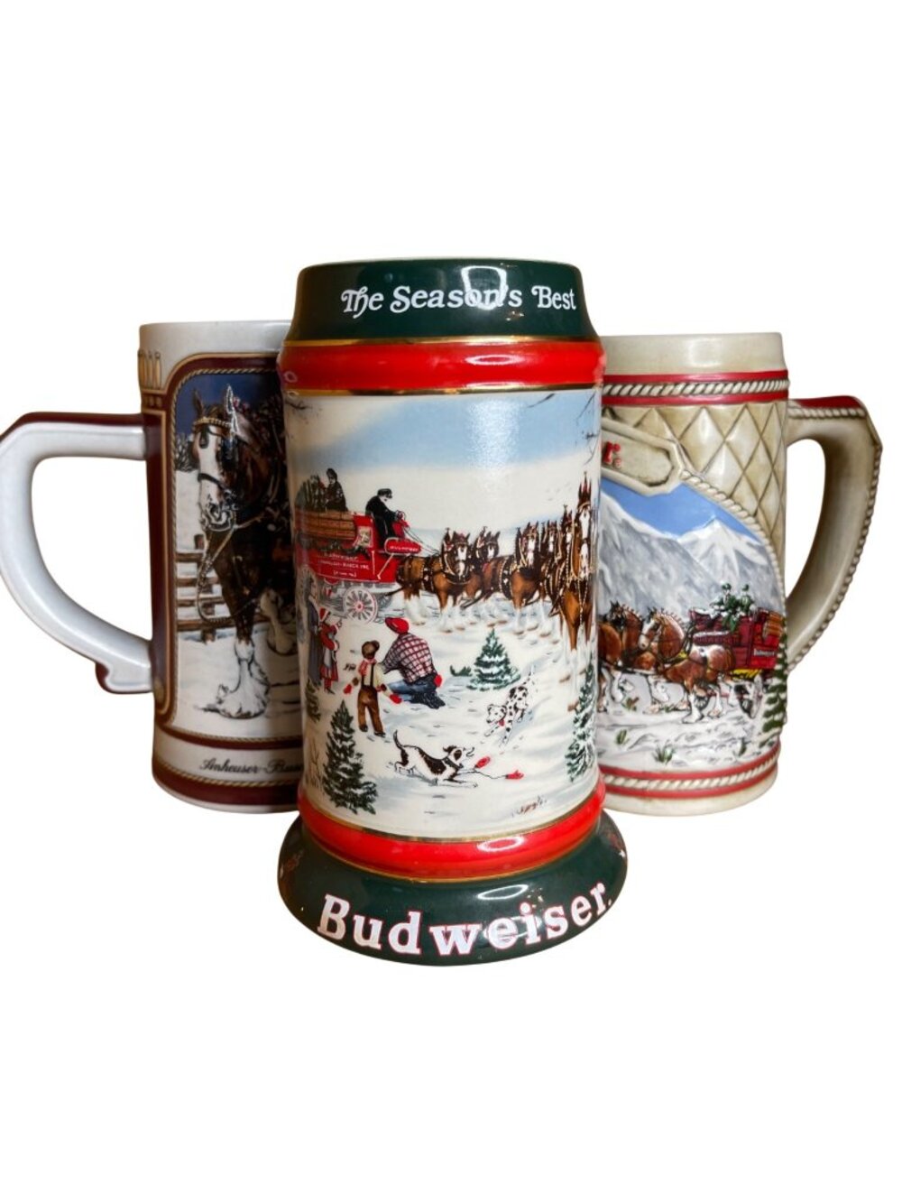 Lot of 3 Vintage Budweiser Holiday Beer Steins – Clydesdales Holiday Collection